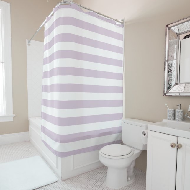 Lilac Purple and White Stripes | Editable Colours Shower Curtain (In Situ)