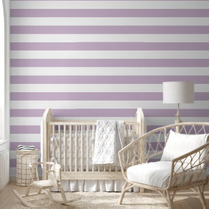 Lilac Purple and White Wide Horizontal Stripes Wallpaper