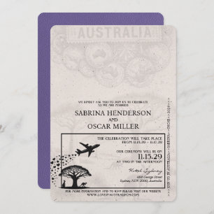 Lilac Purple Australia Passport Wedding Invitation
