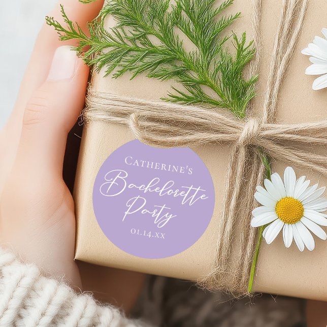 Lilac Purple Bachelorette Party Personalised Classic Round Sticker (Creator Uploaded)