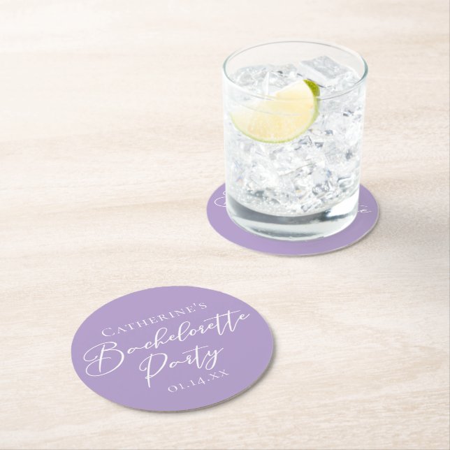 Lilac Purple Bachelorette Party Personalized Round Paper Coaster (Insitu)