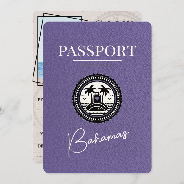 Lilac Purple Bahamas Passport Save The Date (Front/Back)