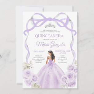 Lilac Purple Bow Princess Silver Crown Quinceañera Invitation