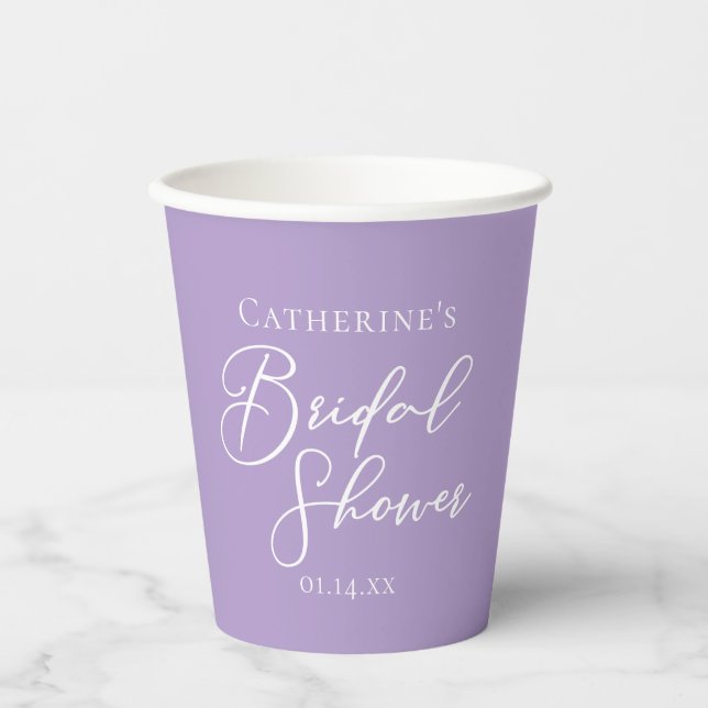 Lilac Purple Bridal Shower Party Personalized Paper Cups (Front)