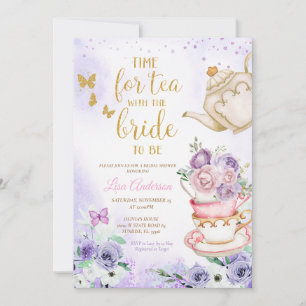 Lilac Purple Butterflies Bridal Shower Tea Party  Invitation