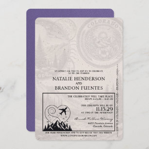 Lilac Purple Colorado Passport Wedding Invitation