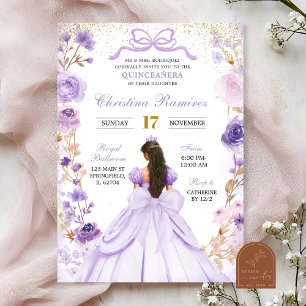 Lilac Purple Coquette Bow Princess Quinceanera Invitation