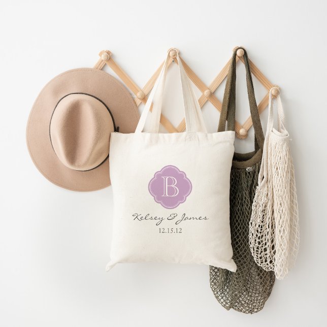 Lilac Purple Custom Monogram Wedding Favour Tote Bag (Creator Uploaded)