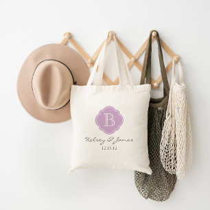 Lilac Purple Custom Monogram Wedding Favour Tote Bag