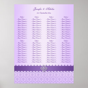 Lilac & Purple Damask Ribbon Wedding Seating Chart