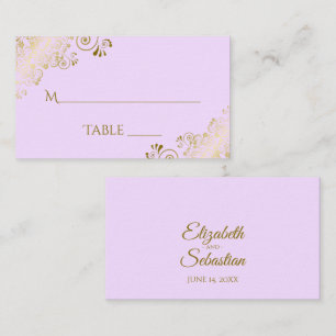 Lilac Purple Elegant Gold Lace Wedding Escort Card