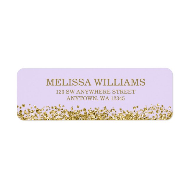 Lilac Purple Faux Gold Glitter Return Address Label (Front)