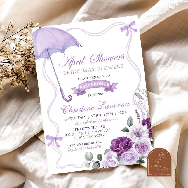 Lilac Purple Floral April Baby Shower Invitation (Creator Uploaded)