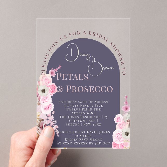 Lilac Purple Floral Arch Summer Bridal Shower Acrylic Invitations (Insitu (Handheld))