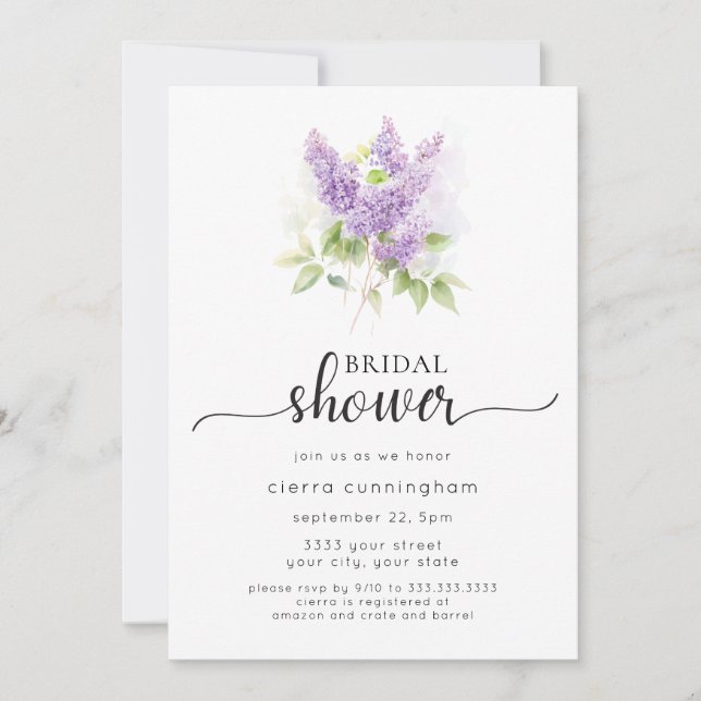 Lilac Purple Floral Bridal Shower Invitation (Front)