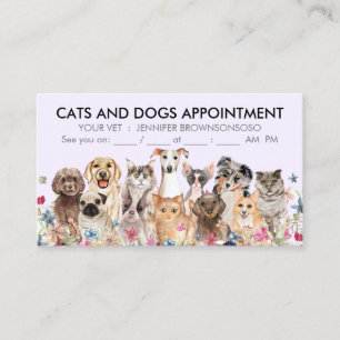 Lilac Purple Floral Cats and Dogs Illustrated Business Card