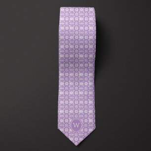 Lilac Purple Floral Inspired Monogram Tie