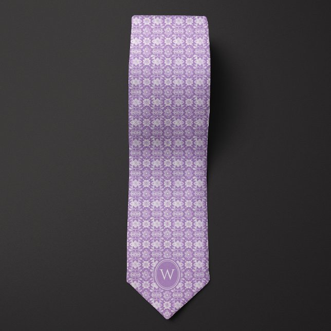 Lilac Purple Floral Inspired Monogram Tie (Creator Uploaded)