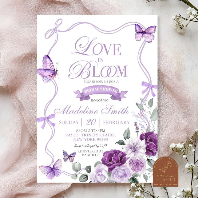 Lilac Purple Floral Love in Bloom Bridal Shower Invitation (Creator Uploaded)