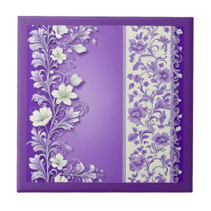 Lilac-Purple Floral Pattern Ceramic Tile