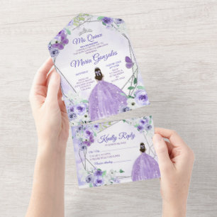 Lilac Purple Floral Princess Quinceañera All In One Invitation