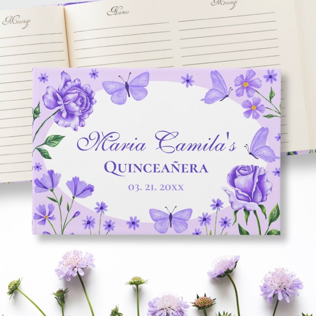 Lilac Purple Floral Quinceañera 15th Birthday Guest Book (Lilac Purple Floral Quinceañera 15th Birthday Guest Book)