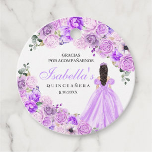 Lilac Purple Floral Quinceanera Circle Favour Tags