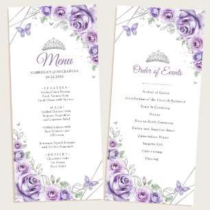 Lilac Purple Floral Quinceanera Program Menu