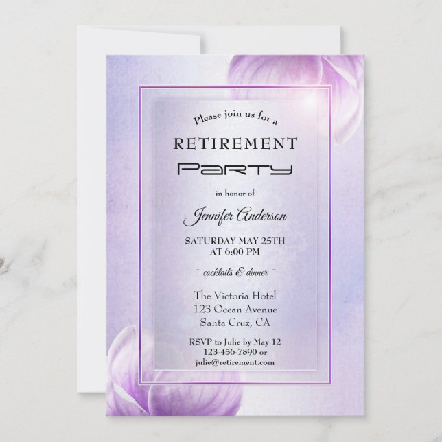 Lilac Purple Floral Retirement Party Invitation (Front)