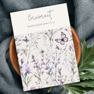 Lilac Purple Floral Script Necklace Band Holder Business Card