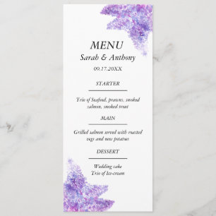 Lilac Purple Floral Watercolor Wedding Food Menu