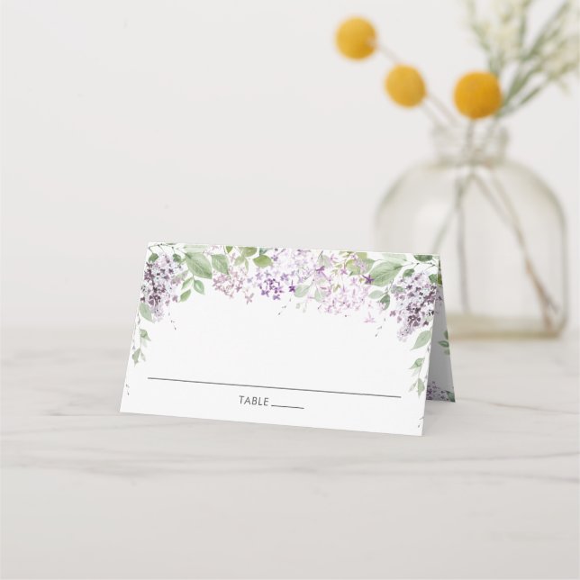 Lilac Purple Floral Wedding Guest Name Place Card (Front)