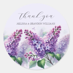 Lilac Purple Floral Wedding Thank you Classic Round Sticker