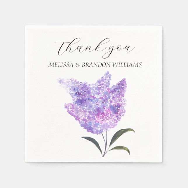 Lilac Purple Floral Wedding Thank you  Napkin (Front)