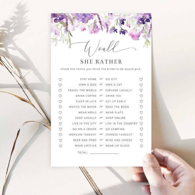 Lilac purple floral Would she rather bridal game (Creator Uploaded)