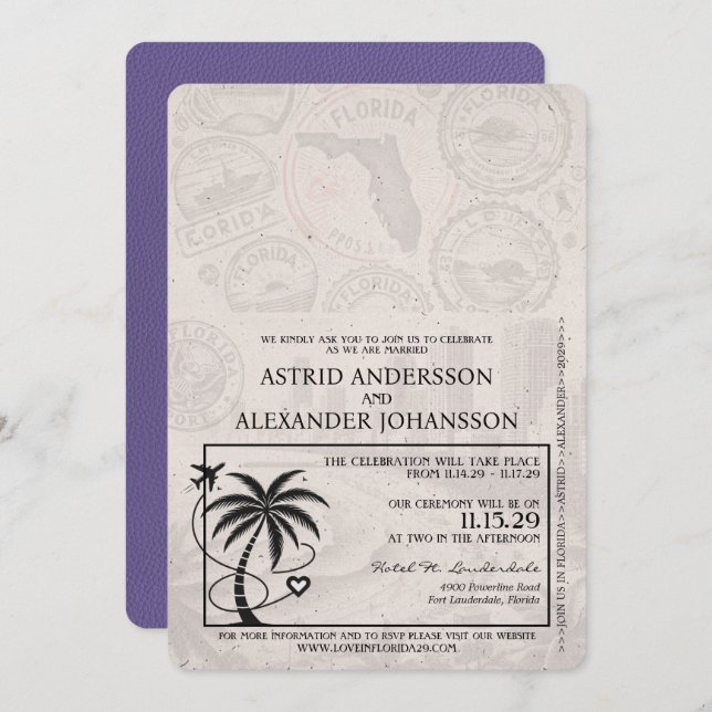 Lilac Purple Florida Passport Wedding Invitation (Front/Back)