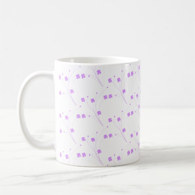 Lilac Purple Flowers, Small Pastel Floral Print Coffee Mug (Left)