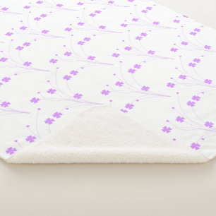 Lilac Purple Flowers, Small Pastel Floral Print Sherpa Blanket