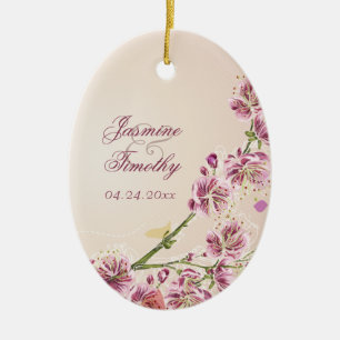 Lilac purple flowers wedding photo favour keepsake ceramic ornament
