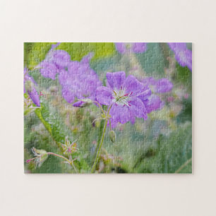 Lilac Purple Geranium Wildflower Botanical Photo Jigsaw Puzzle