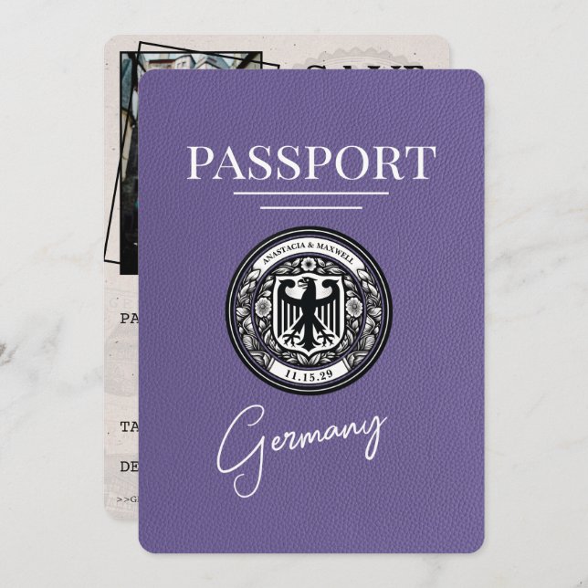 Lilac Purple Germany Passport Save The Date (Front/Back)