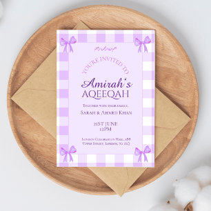 Lilac Purple Gingham Baby Girl Muslim Aqiqa Aqeeqa Invitation