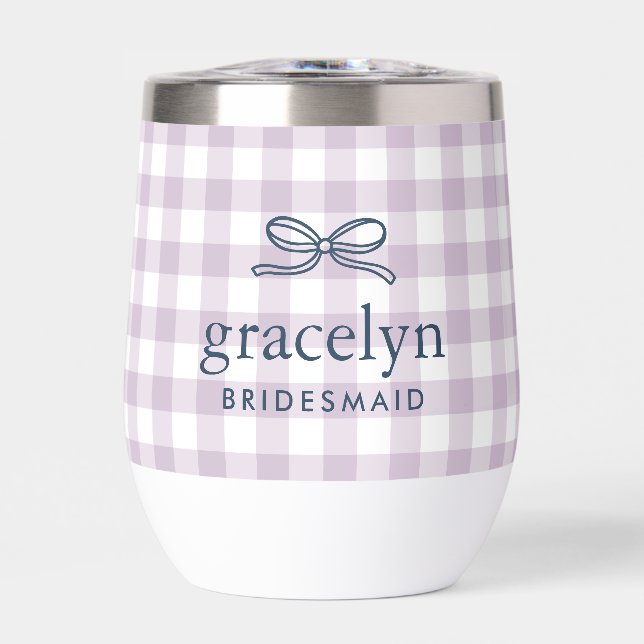 Lilac Purple Gingham Bow Monogram Bridesmaid Gift (Front)