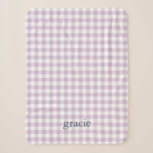 Lilac Purple Gingham Monogrammed Sherpa Blanket