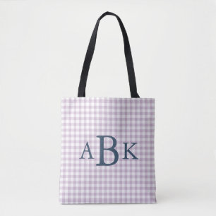 Lilac Purple Gingham Monogrammed Tote Bag