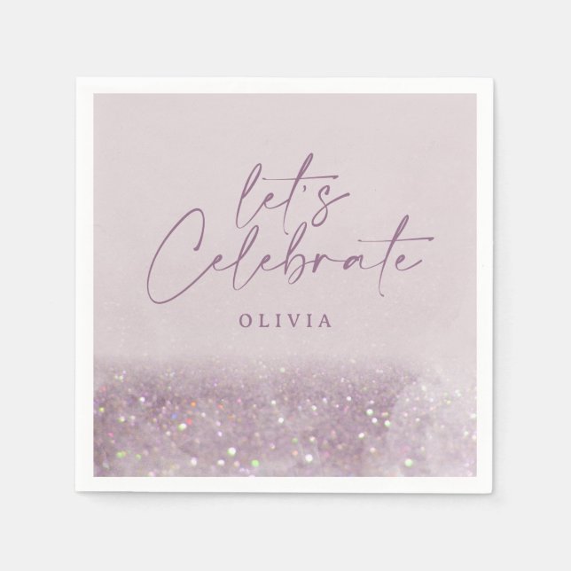Lilac purple glitter elegant birthday beautiful napkin (Front)