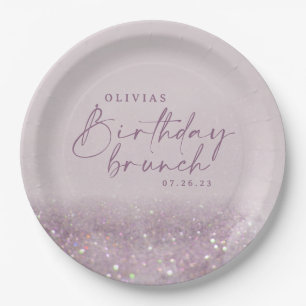 Lilac purple glitter elegant birthday brunch chic paper plate