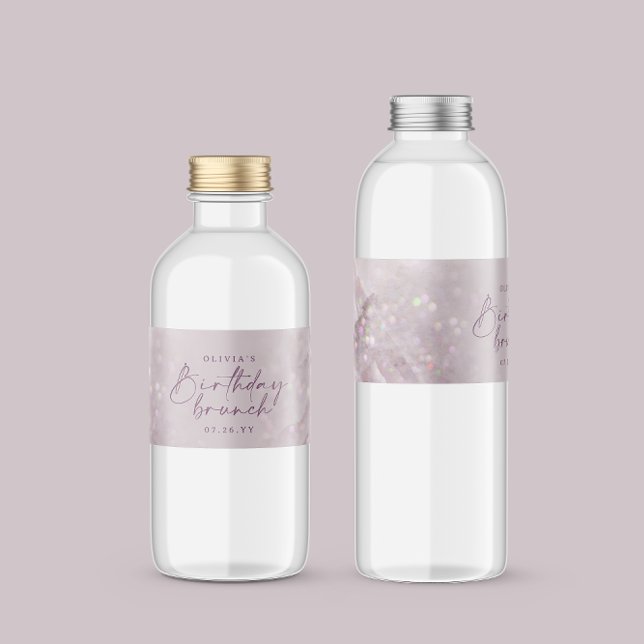Lilac purple glitter elegant birthday brunch chic water bottle label (Creator Uploaded)