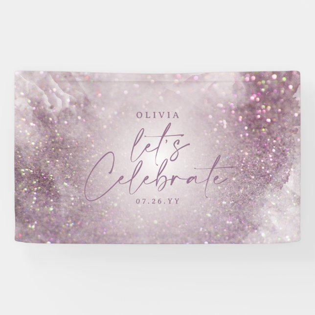 Lilac purple glitter elegant birthday unique banne banner (Horizontal)