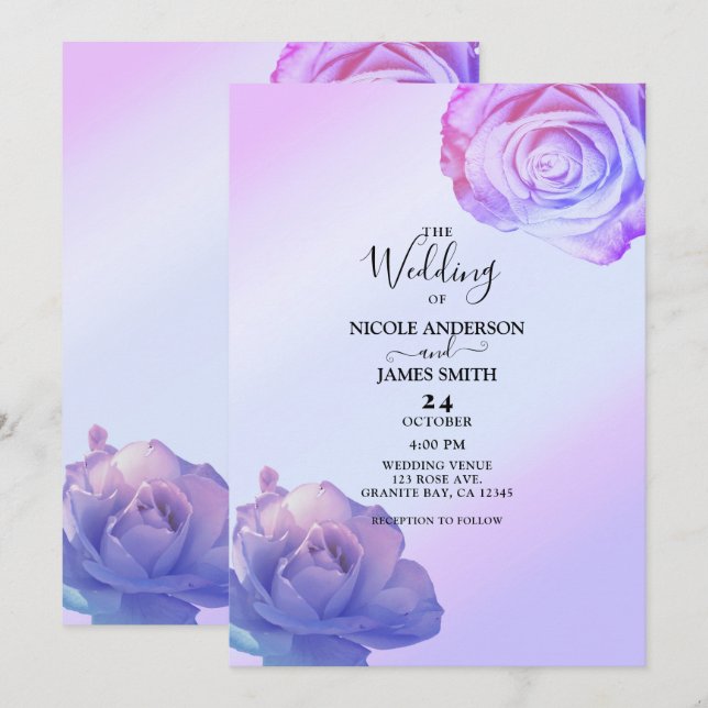 Lilac Purple Glow Roses Elegant Floral Wedding   Invitation (Front/Back)